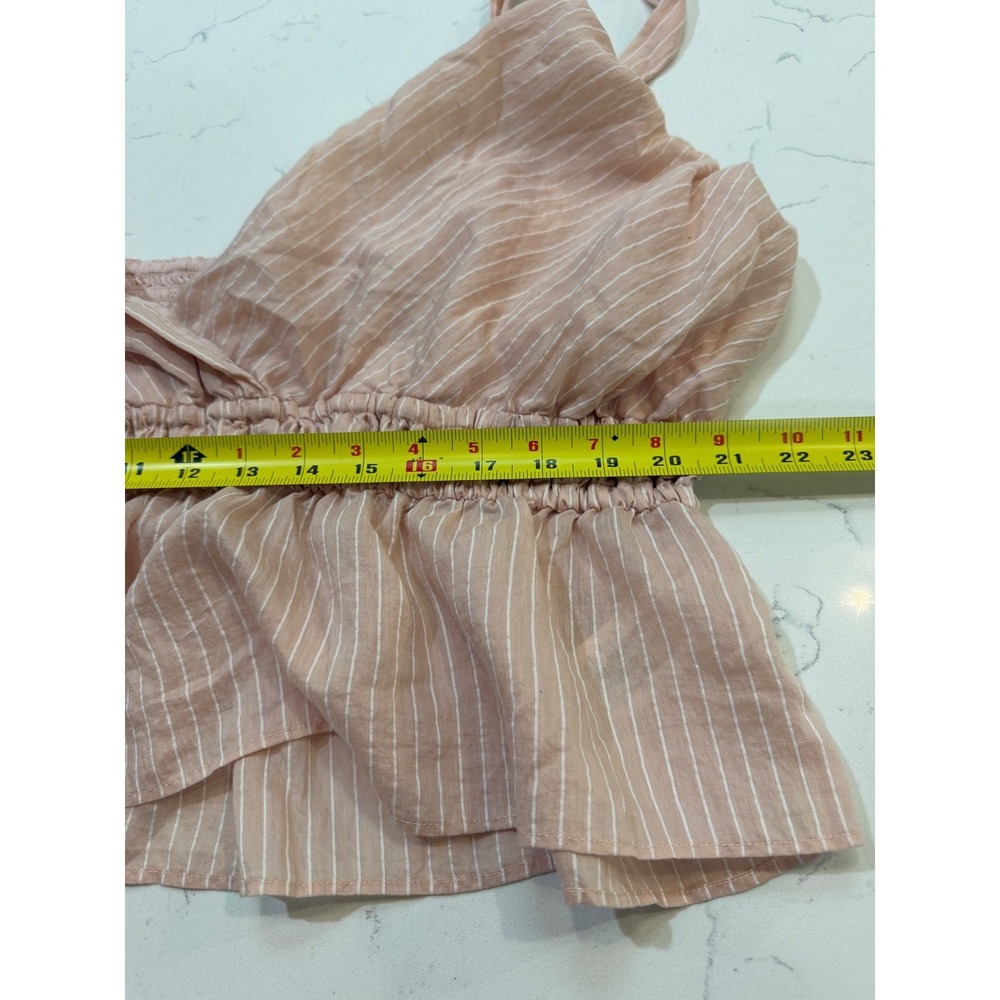 Maeve Anthropologie Pink Pinstripe Smocked Peplum Crop Top 3X Plus Size Lined - Picture 6 of 7